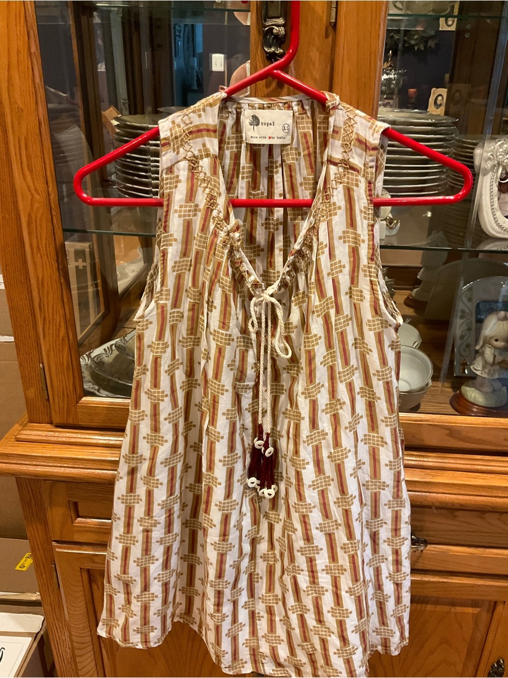 Anthropologie Sleeveless Mini Dress in Cream & Brown Geometric Print